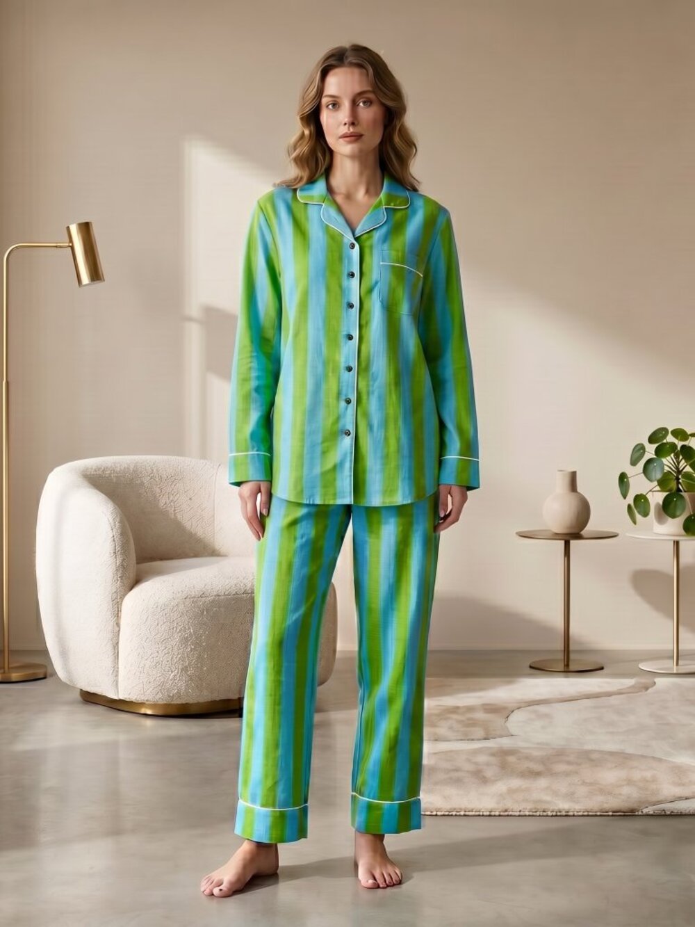 Women’s Cotton Striped Pajama Set | Lightweight Summer Sleepwear |  Gift for Mom